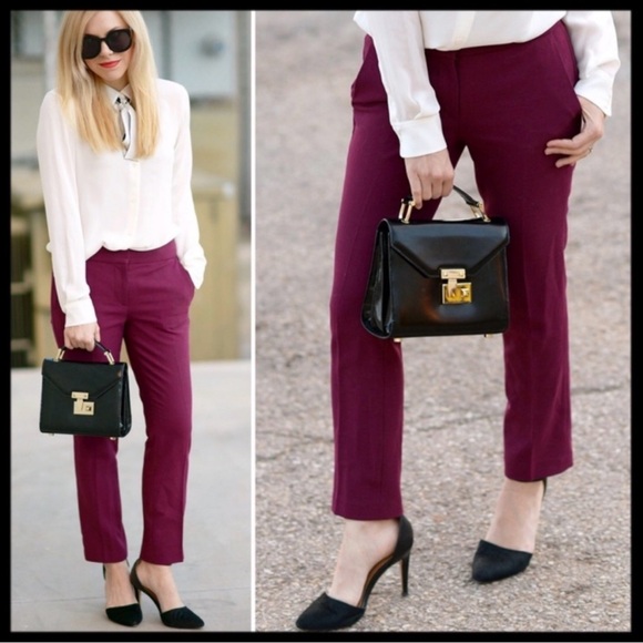 J. Crew Pants - J. Crew Campbell Women's Burgundy Maroon Berry Crop Pants Tailored Wool Blend